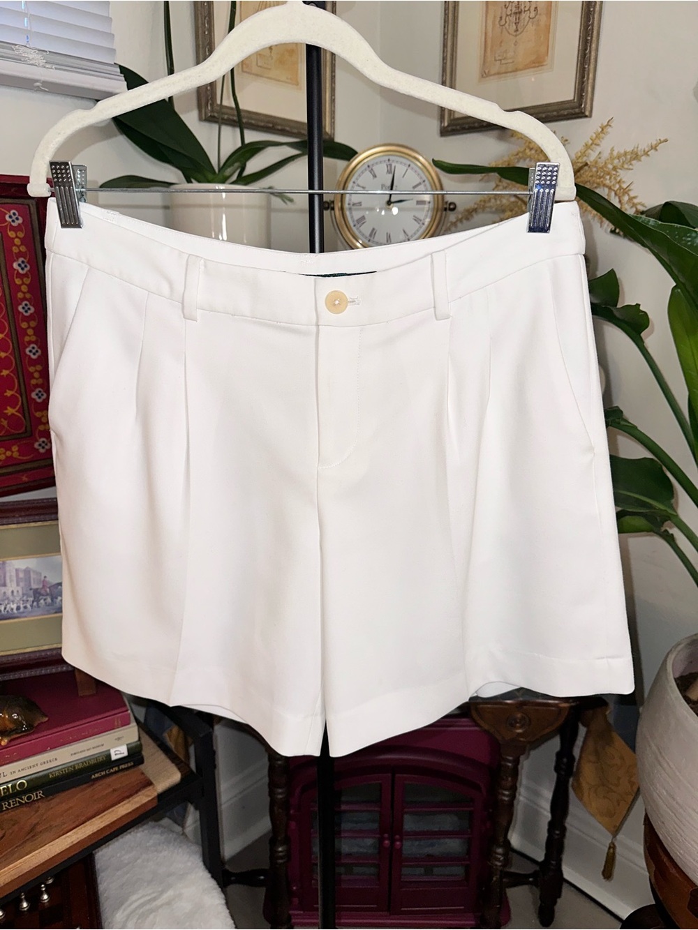 Ralph Lauren White Pleated Bermuda Shorts